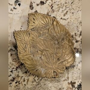 Brass Leaf Ashtray Trinket Dish Vintage